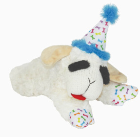 Multipet Lamb Chop w/ Birthday Hat Plush Dog Toy (Color: Blue, size: 10.5")